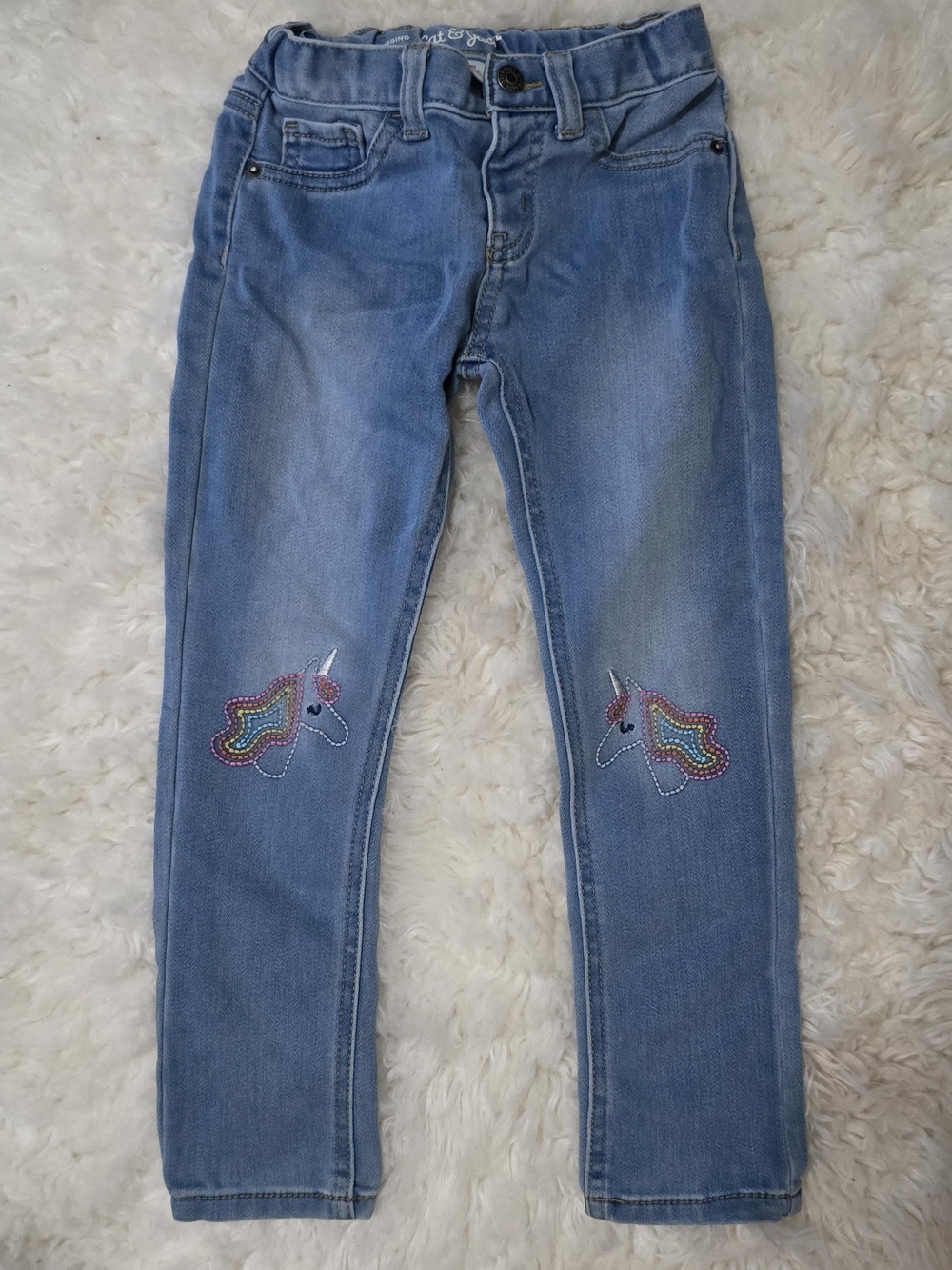 Cat & Jack Light Blue Skinny Jeans with Rainbow Unicorn Knees
